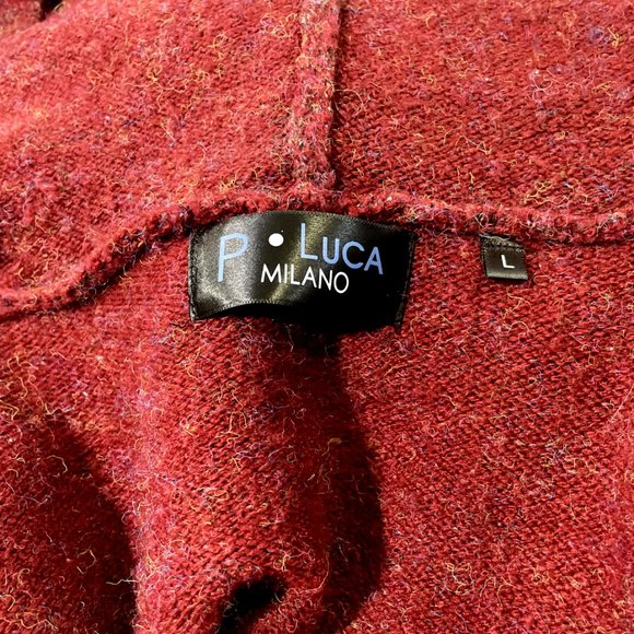 P Luca Red Open Concept Hoodie Faux Fur Long Cardigan Sweater Size L - Picture 6 of 6